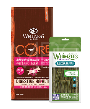 ウェルネス 【数量限定品】 コアダイジェスティブヘルス 小型犬成犬用（１歳以上） 骨抜きチキン＆玄米 1.8kg＋ウィムズィーズ おやつセット