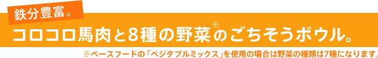 コロコロ馬肉と8種の野菜のごちそうボウル