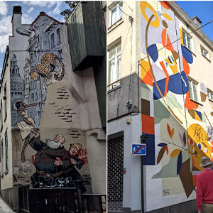 ヨーロッパの漫画大国でもあるベルギーのブリュッセルでは、街のあちこちにユニークな壁画が描かれています。