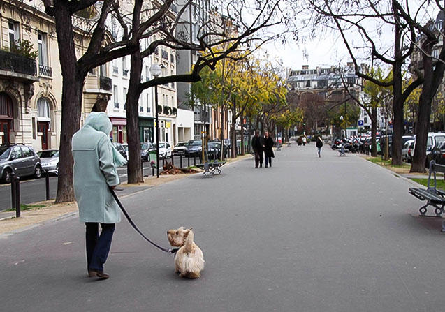 散歩が大好きな犬のために、寒い日も一緒に外に出るフランスの飼い主さん　©Kyone Usui