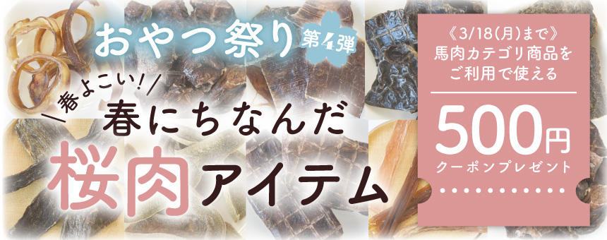 【終了】《春のおやつ祭りvol,4》春よこい！春にちなんだ桜肉アイテムPickup！馬肉カテゴリ500円OFFクーポンプレゼント！